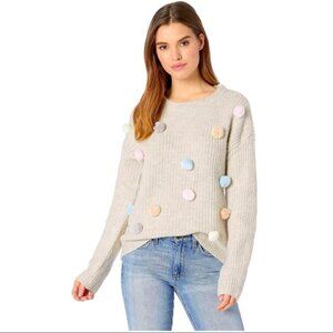Romeo and Juliet Couture Pom Pom Knit Sweater Medium Pullover Ivory Multi Beige